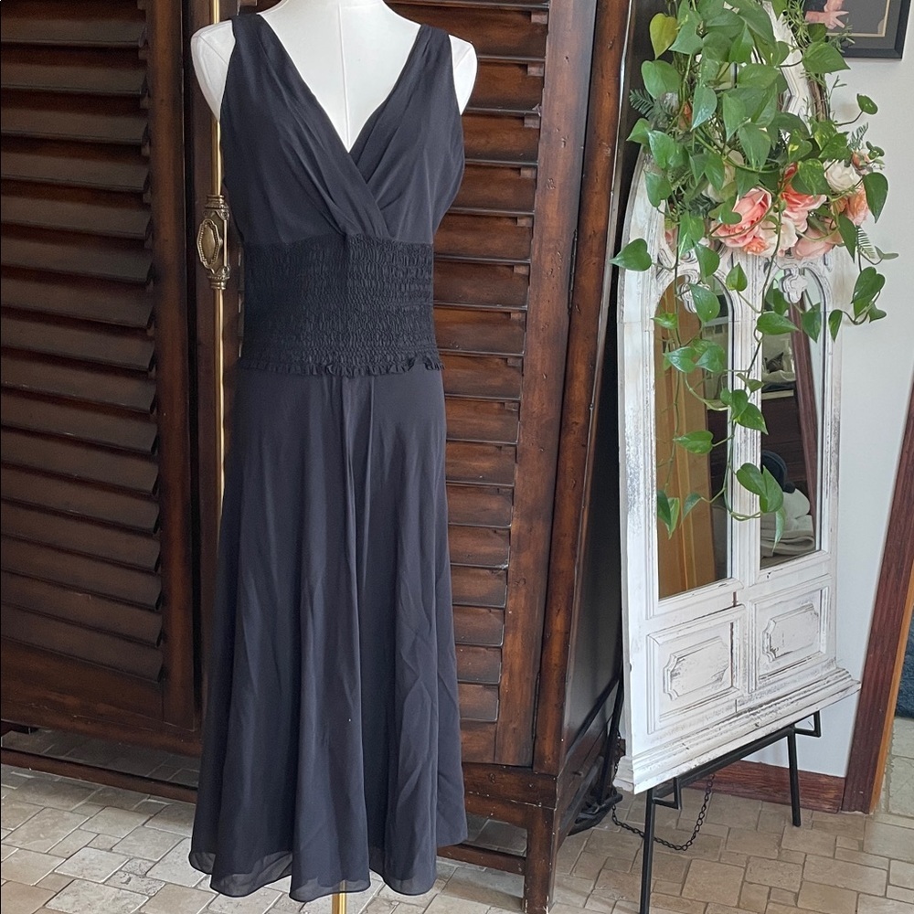 Catherine Malandrino Silk Rouched Black Sleeveless Dress Size 10 Classic
